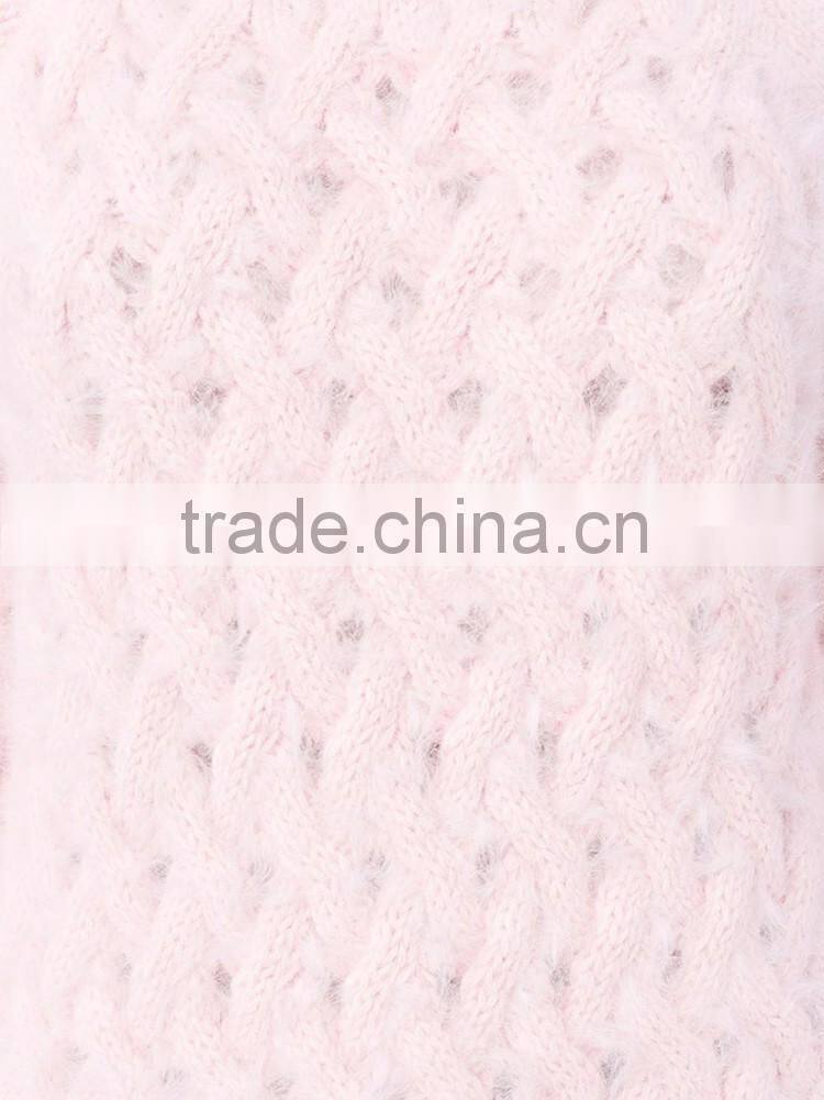 Pink blended thick knitting round collar buckles with ultra long sleeves