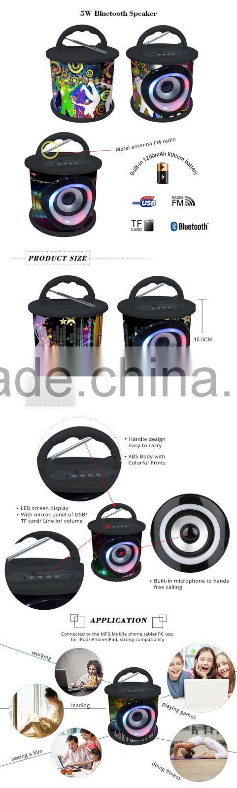 BBQ KBQ-07 5W 1200mAh 2016 Hot Sale Self Solar Powered Speaker