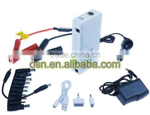 Hot sale new portable power bank 12V 2500mah small size easy carry for cars/iphone/ipad/laptop computers with flashlights