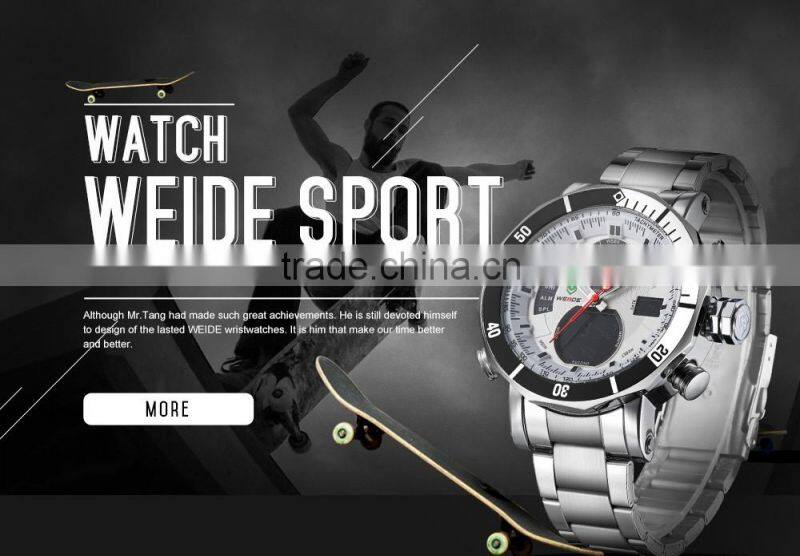 Weide Watches Stainless Steel Sport Quartz Analog Digital Display Famous Brand Watches Men