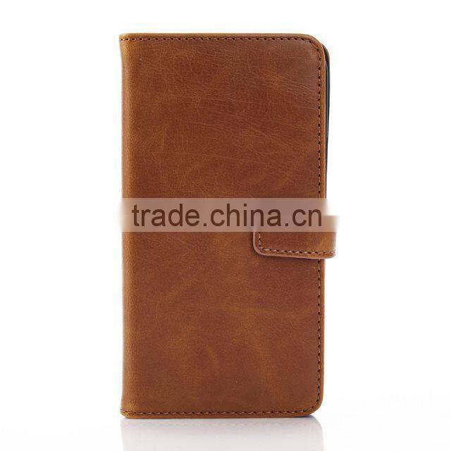 Factory Promotionable Crazy Horse Pattern Leather With Card Bag And Support Stand Cell Case For Samsung S5