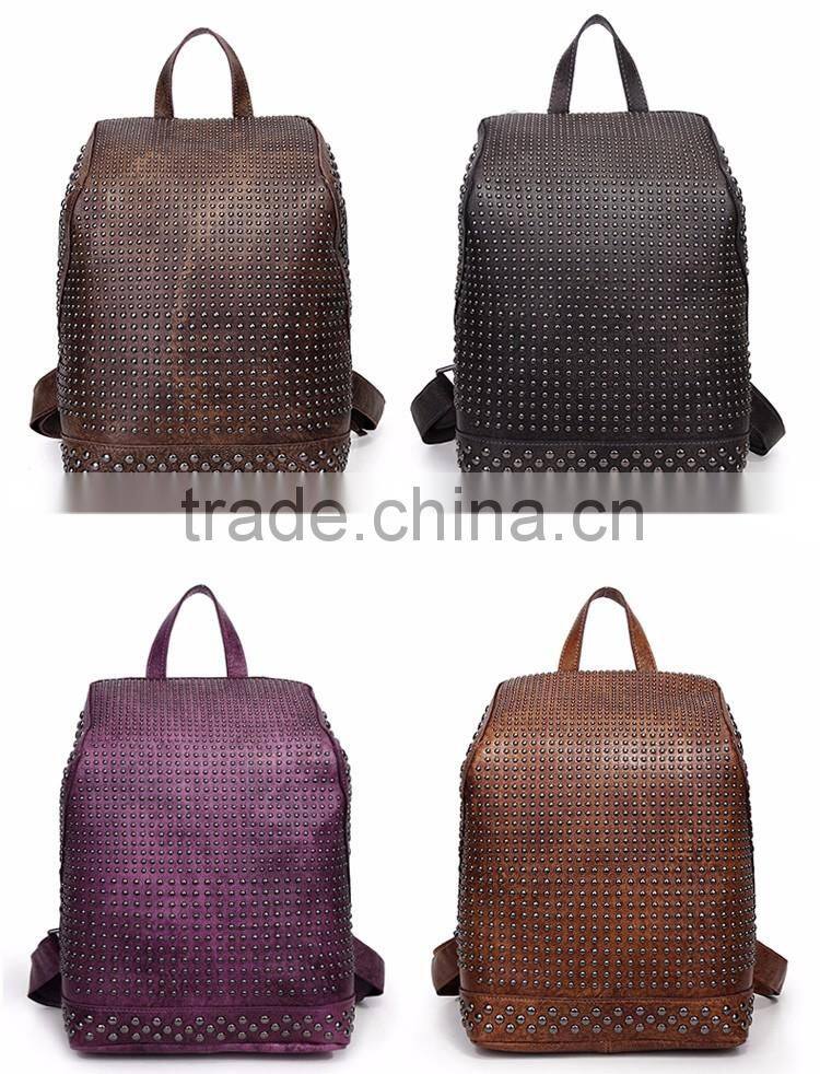 Big backpack with full studs vintage stylish shoulder bag mummy bucket bag genuine leather top quality backpack