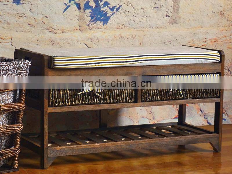 wide double Foot rest wooden stool