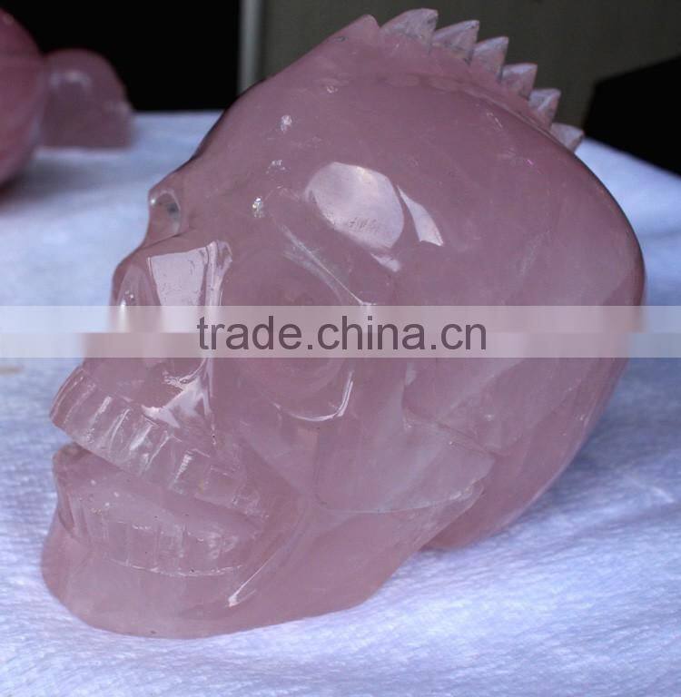 Indian Style Rose Quartz Crystal Skull Natural Rock Crystal Skull Halloween Gift