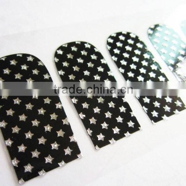 Custom sliver star metallic 2d nail wrap rhinestone nail sticker manufacturer 20 tips/sheet with test EN71-3