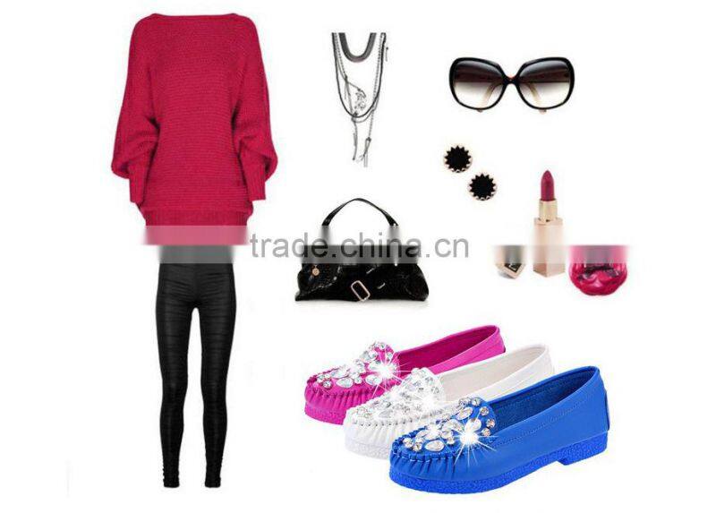 Flat Shoes With Round Soft Leather Low Shoes Women Diamond Peas Shoes