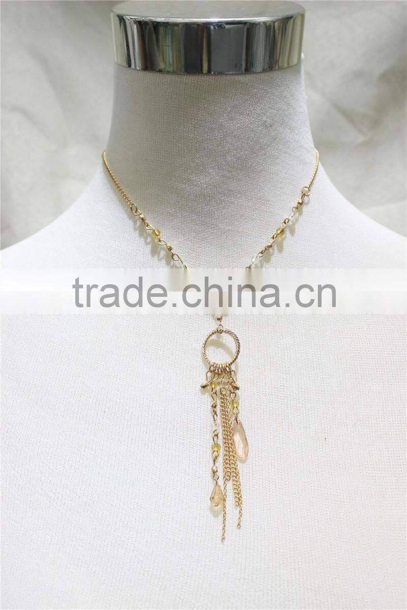 Newest Gold Peach Clear Seed Bead Pendant Hanging 5 Different Chain Triple Necklace2016 Fashion Style Wholesale