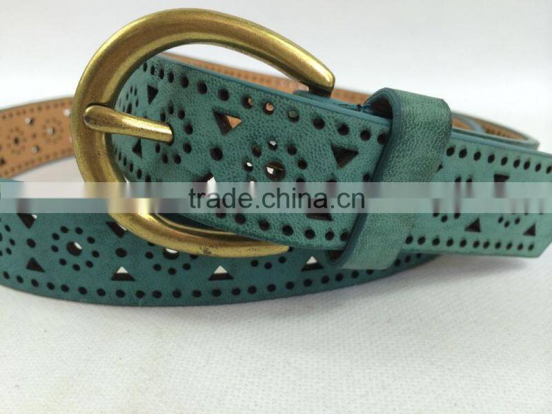 women's burned perforated jeans garment belt for trousers