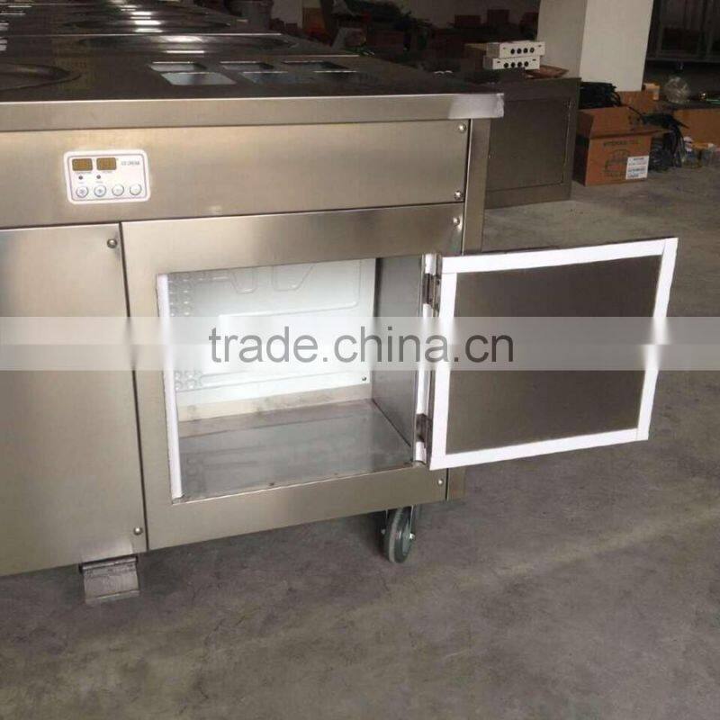 Fried frozen yogurt ice cream machine /Double flat round pans fry roll ice cream machine