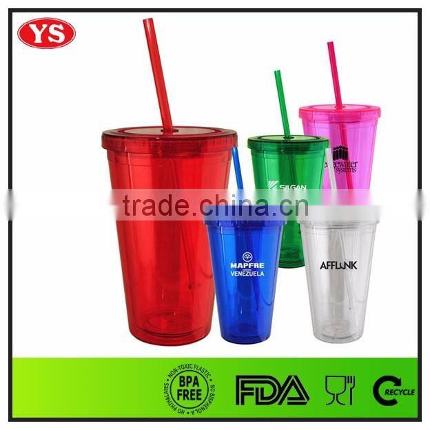 16oz bpa free plastic beverage to go tumbler with straw