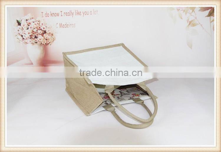 jute bag white color front and back,nature with side,linen fabric inner