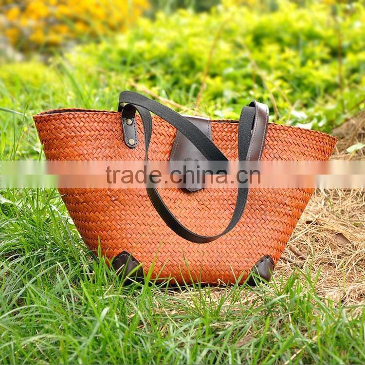 Hot selling handbag straw thailand handmade straw bag for women vacation beach bag