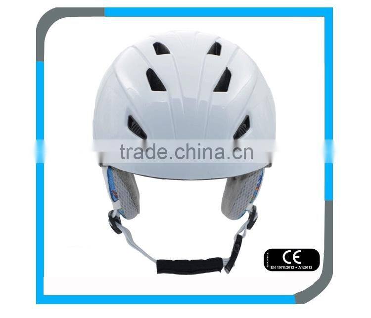 customize OEM in mould CE EN1077 white ski snow helmet with PC shell for kids and lady