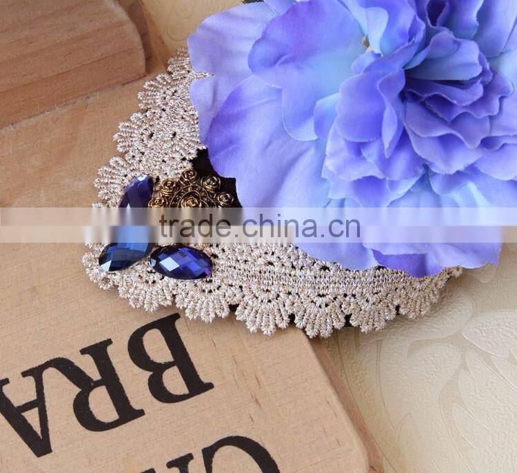 MYLOVE big blue flower oval hat blue crystal felt mini hat
