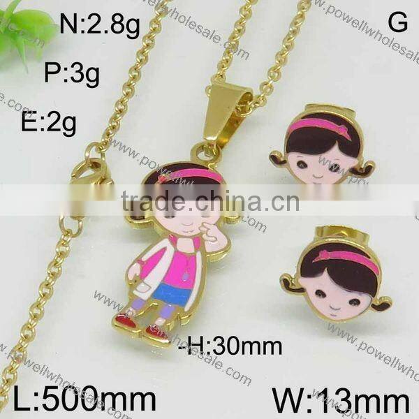 Hot gold color cartoon style jewelry set china stainless steel jewelry wholesale