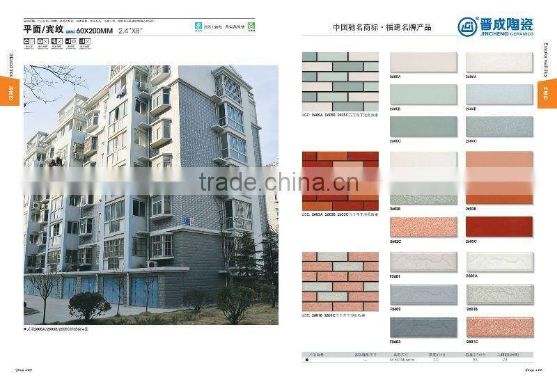 Glazed exterior wall tile 2605A 60x200mm and other sizes