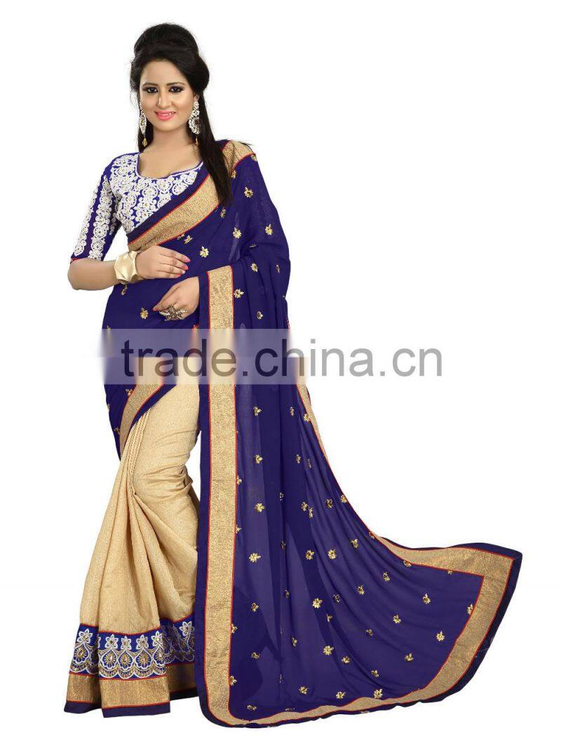 Blue Embroidery Saree