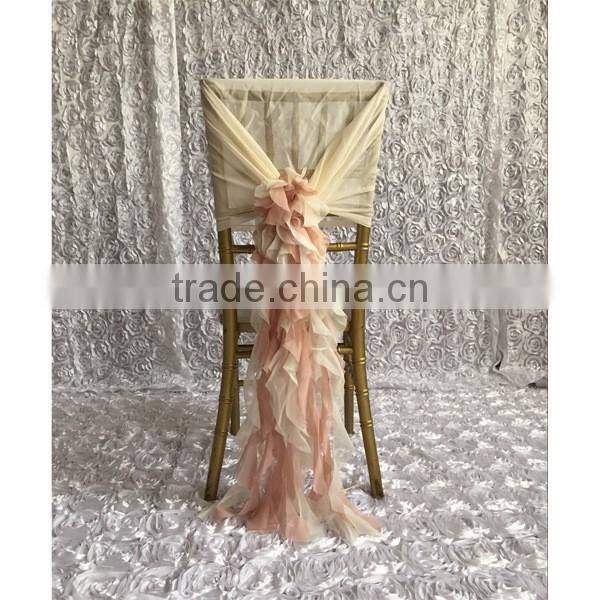 Fashionable design cheap pink chiffon ruffled wedding chair covers