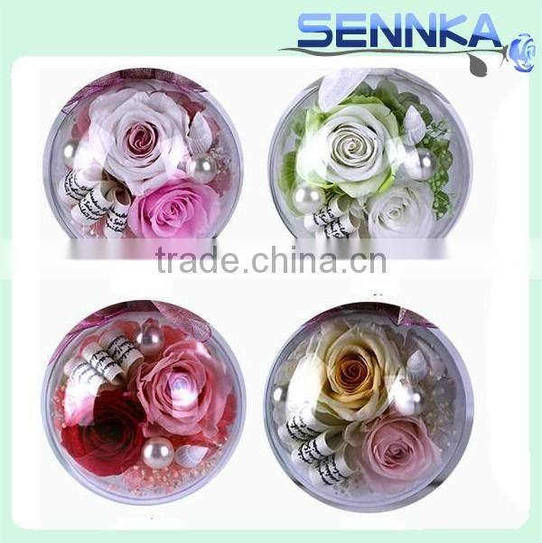 Real touch preserved fresh roses in ring glass box with all colours