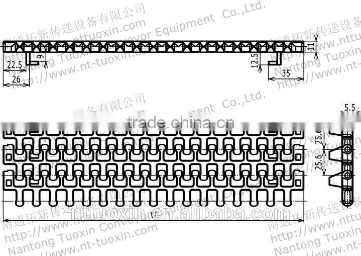 M2540 Radius Flush Grid With Hold-Down Edge Modular Conveyor Belt
