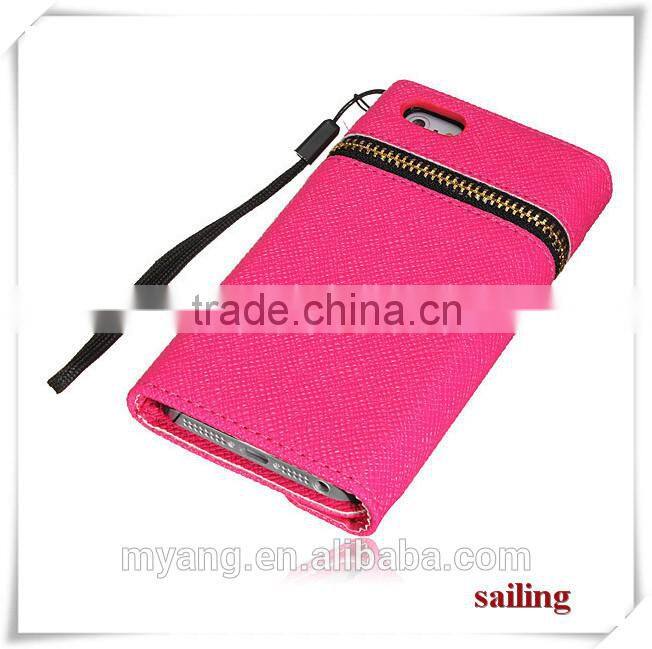 Wholesale Luxury Zippered Leather Wallet Flip Case For Apple iphone 6 With Corsair, eather Wallet Flip Case For iphone 6