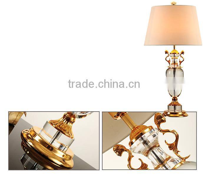 Gold plated hardware decortive crystal table lamp with lampshade