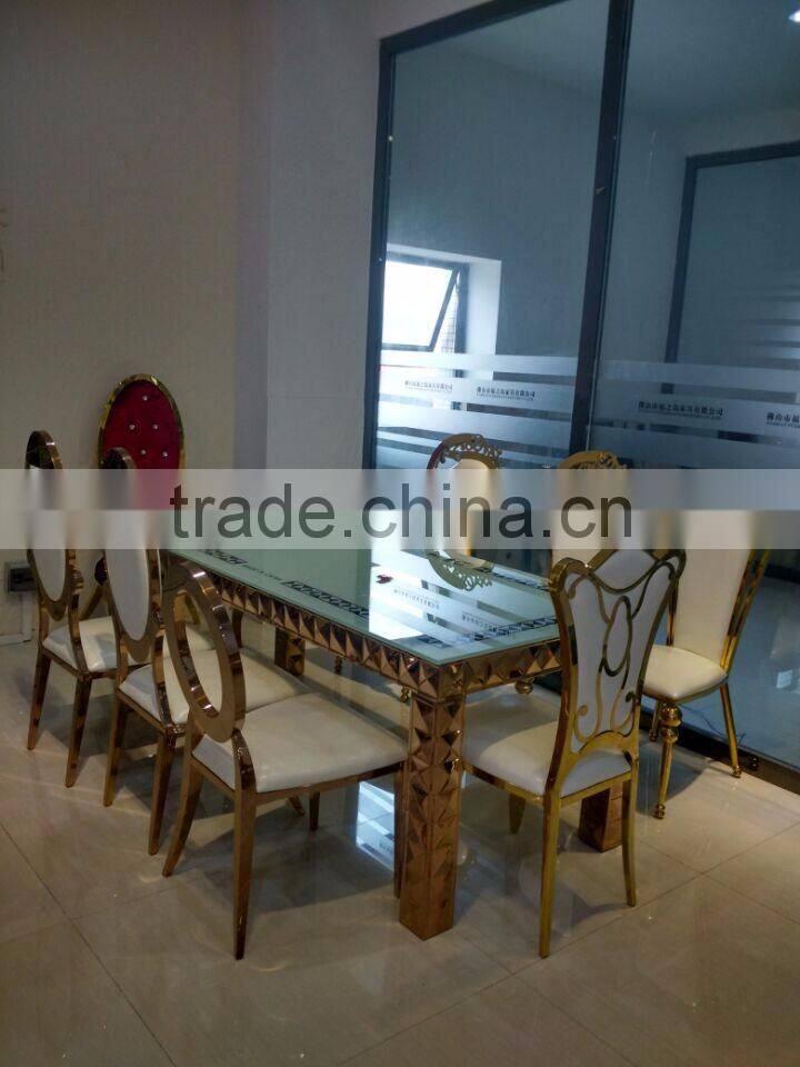 Hote sale Rose gold / Golden stainless steel wedding table with mirror glass