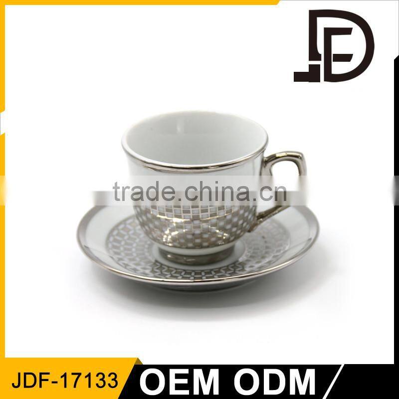 Durable Silver Porcelain Cup And Saucer / White Cup And Saucer With Custom Logo and design