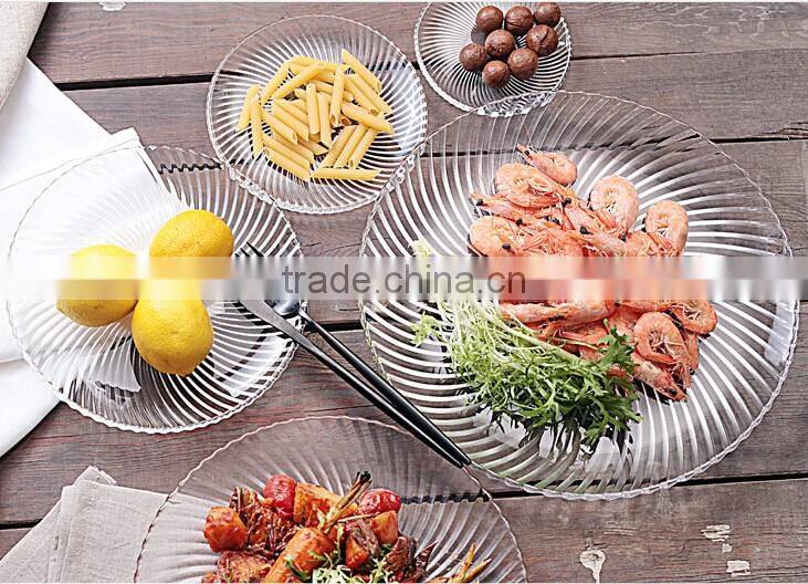 Eco-friendly decorative glass crystal plate of tableware with stripe