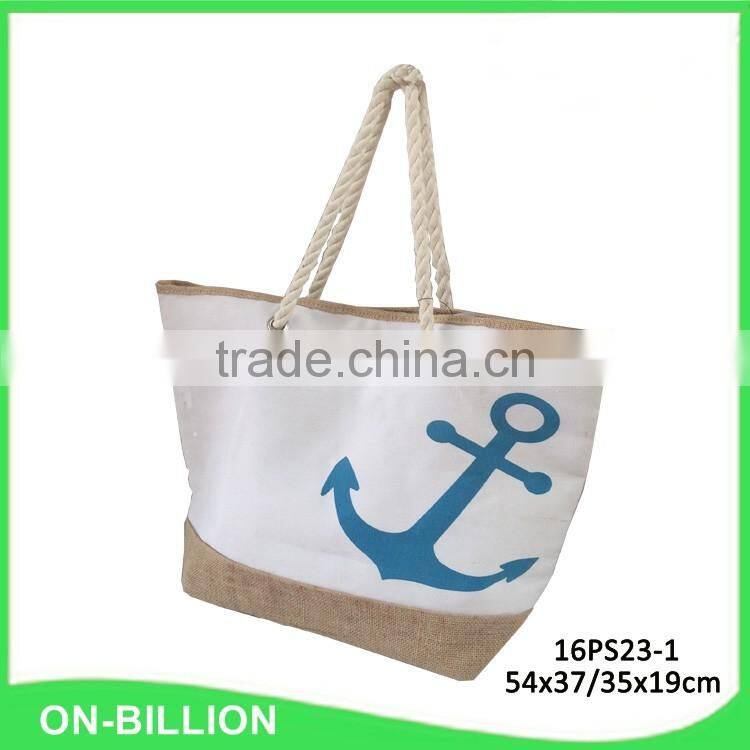 Large printed recyclable canvas tote bag with cotton rope handles