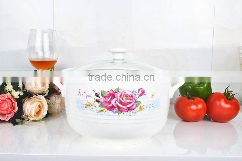 8" porcelain microwave round pot with glass lid