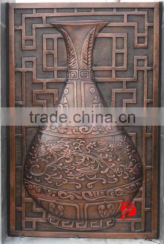Bronze flower pot style relief wall sculpture