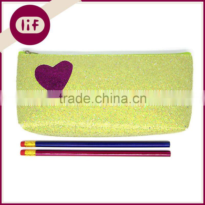 Novelty Glitter Pencil bag, With Heart Glitter Pencil Bag, Shinning Pencil Bag