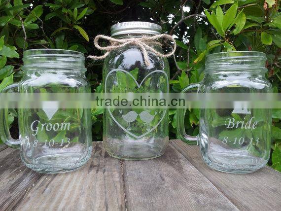 hot sale 480ml 16oz Etched Glass Mason Jars