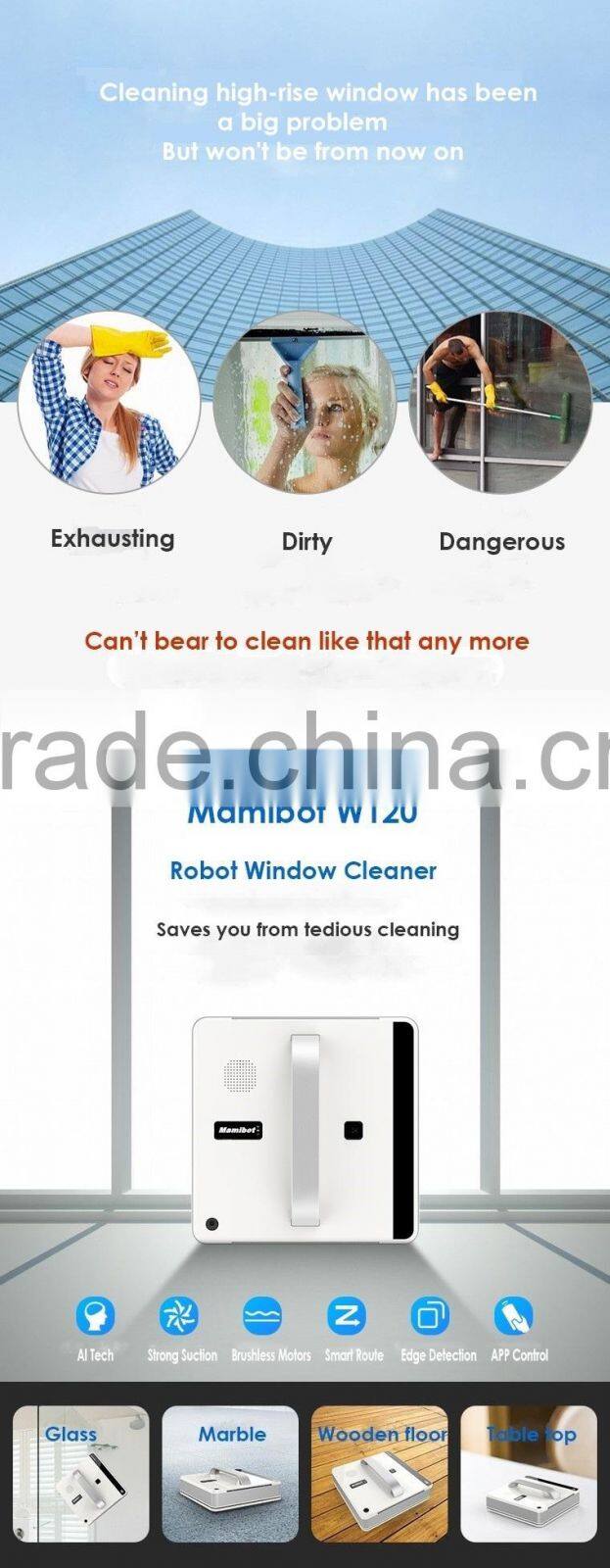 2017 New Arrival Mobile App Control Anti-falling Robot Window Cleaner W120