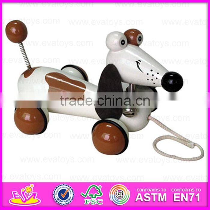 2015 Funny Kids Pull String Karting Toy,Dog design Children Wooden Scrat Pull Toy,Christmas wooden pull and push toy WJ276115