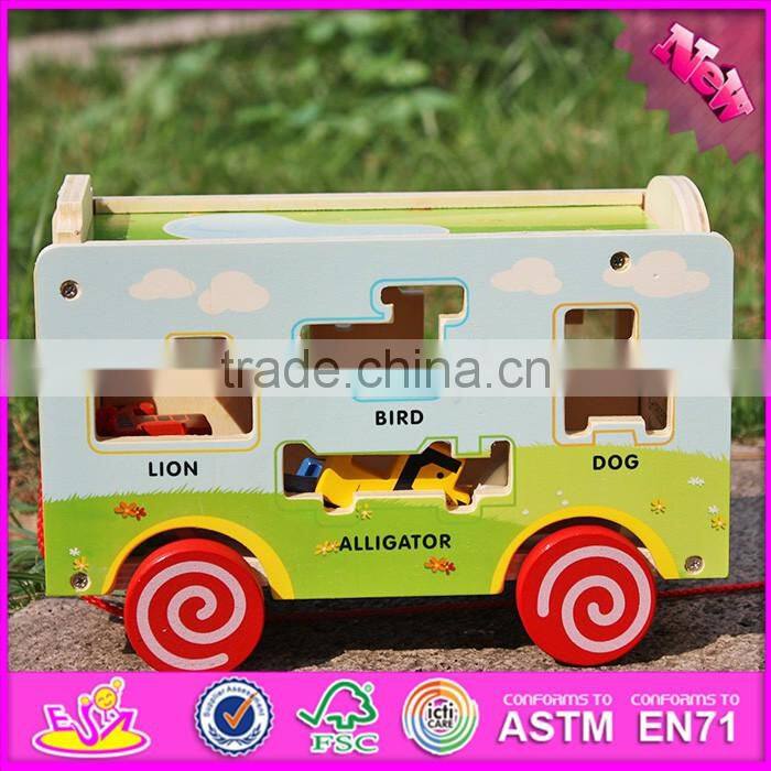 2017 new design pull string wooden bus toys for toddlers W05C080