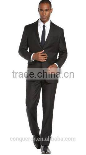 Black Pinstripe Wool 2-Button SuitWith Flat Front Pants (SHT1093)