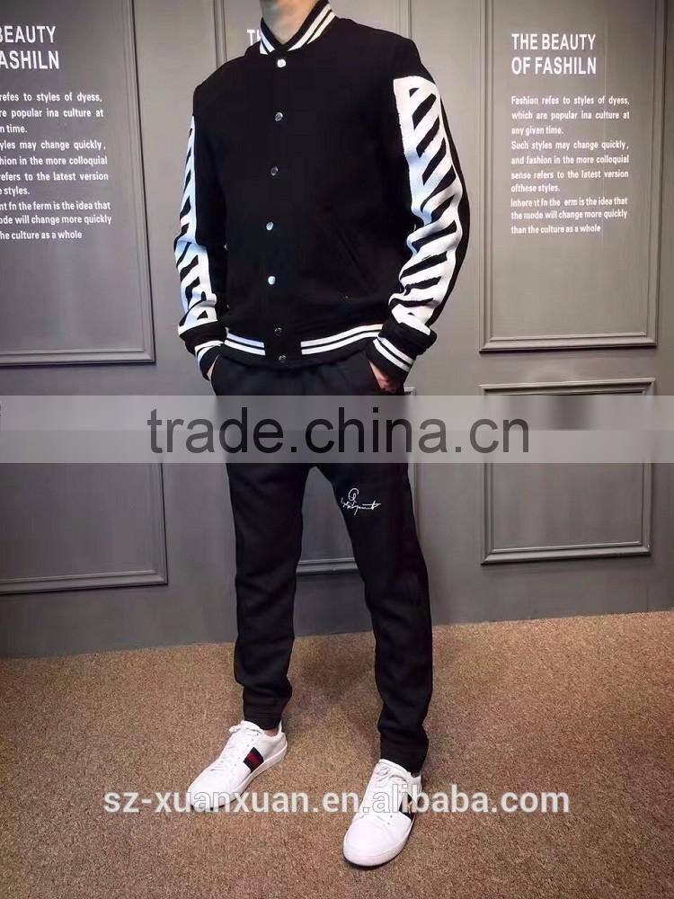 Fashion black and white stripe jacket men casual baseball jacket 2016
