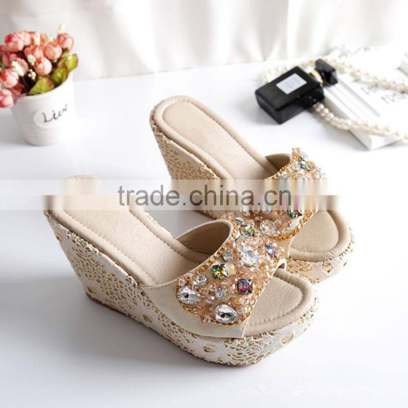 2017 summer style, new style sandals, beaded shoes, lace, lace, chains, beach, Rhinestone slippers, women