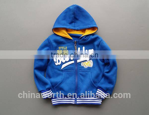 factory price handsome blue color full zip patterns hooded sweatshirt