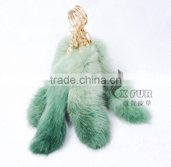 CX-R-39D Fashion Dip Dyed Girls Wholesale Real Rabbit Fur Key Chain Fur