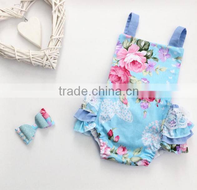 Blue Flowers Backless Summer Toddler Clothes Romper Sun-protection Bodysuit