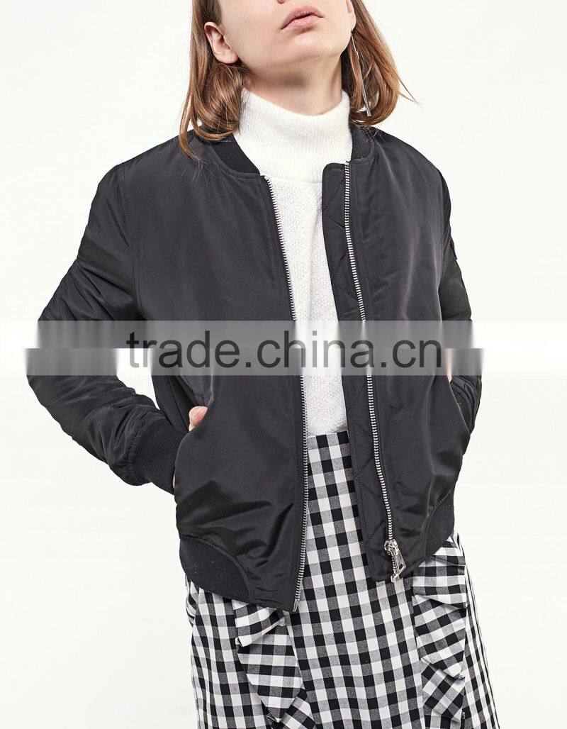 2017 New fashion design classic 100% polyester zipper black custom bomber jackets