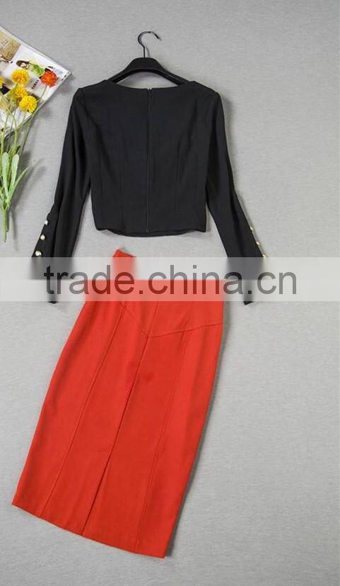 Wholesale women dress new arrival crop top high waisted skirt 2 piece set women sexy runway top and skirt set long sleeves
