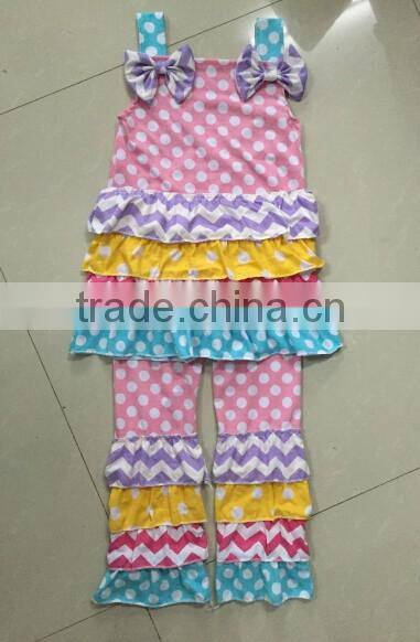 Girl Clothes Open-Seat Long Sleeve Cotton Baby Onesie Green Clover Pattern Knot Bow Organic Cotton Ruffles Romper