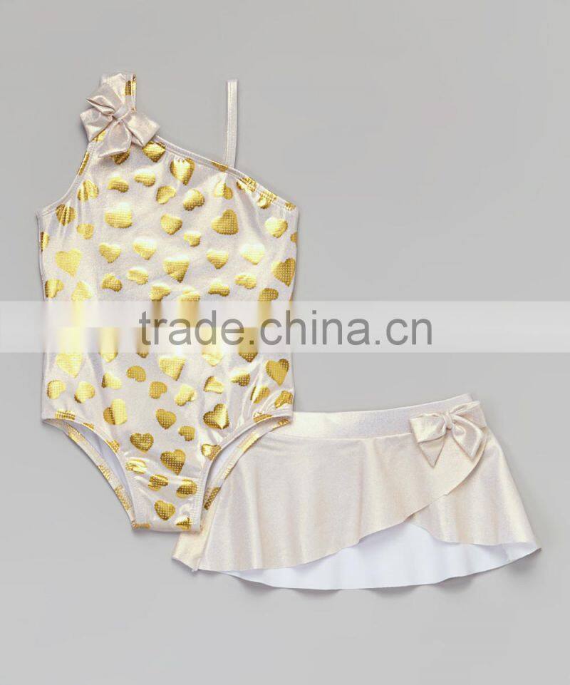 New Style Girl Swimsuit With Gold Heart One-Piece Swim Skirt Girl Beachwear Kids Clothing G-NP-TR905-325