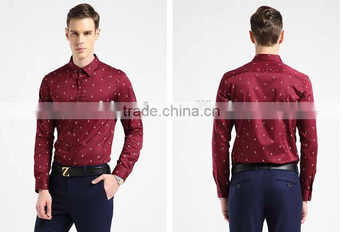 2016 men printed slim fit casual dress shirt