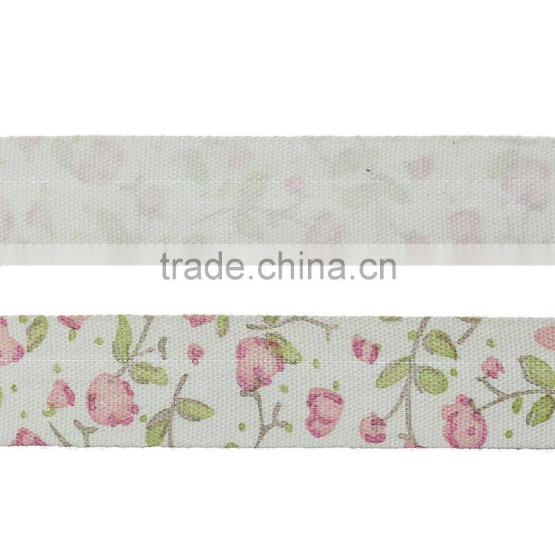 Christmas Labels Handmade DIY Craft Off-white & Pink Flower Pattern Cotton Fabric Sewing Ribbon