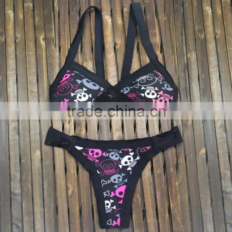 white lace halter printed swimwear bikini/yzh fancy bikini swimwear/ fancy bikini set swimwear beachwear